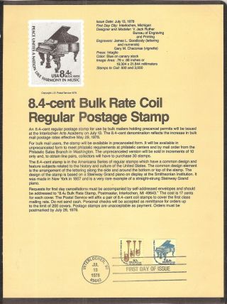 1615 - C Bulk Rate Coil 8.  4 - Cent 1978 Official Souvenir Page photo