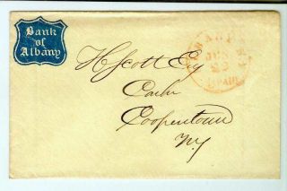 Cameo For Bank Of Albany 1855 In Blue On Yellow Stampless Albany 3paid Red Cds photo