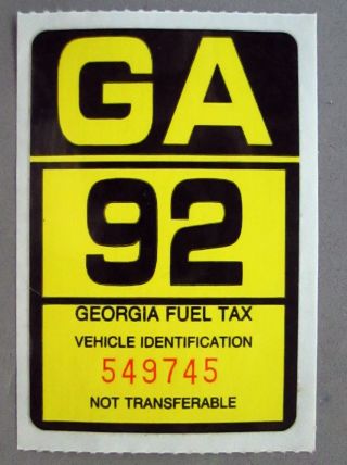 1992 Georgia Decal Department Of Revenue Highway Use Fuel Tax Vehicle Permit photo