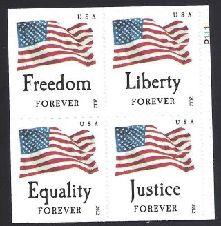 Us 4644b Flags Booklet Block Of 4,  Plate P1111 Issued 2012 photo