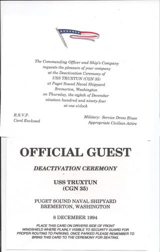 Uss Truxtun Cgn - 35 Decommissioning Invitation 1994 photo