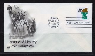 First Day Cover Statue Of Liberty 29c Atm Stamp Scott 2531a Artcraft Fdc 1991 photo