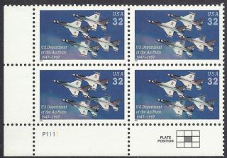 3167 Plate Block 32cent Us Air Force 1947 - 97 Military photo