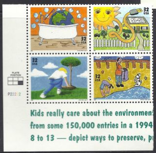 2951 54 Plate Block 32cent Kids Care About Enviroment photo