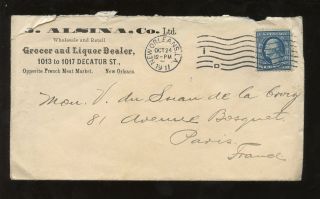 Usa 1911 Orleans Alsina Liquor Dealer Env.  To France photo