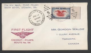 1941 First Flight Us Airmail Route Am - 54,  Atlanta,  Ga. ,  Federal Annex photo