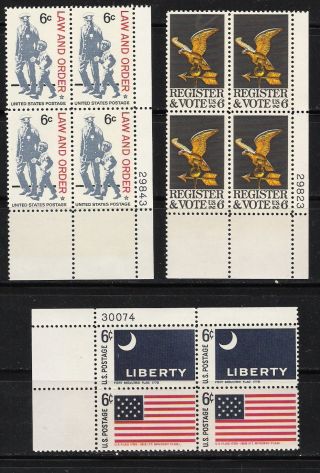 Us 1968 1343 1344 1345 1346 Vote,  Flags,  Law & Order Plate Blks - / Mlh photo