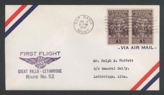 1941 First Flight Us Airmail Route Am - 52,  Cut Bank,  Mont - Lethbridge,  Alta. photo