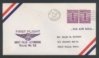 1941 First Flight Us Airmail Route Am - 52,  Cut Bank,  Mont.  To Great Falls,  Mont photo