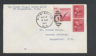 1941 First Flight Us Airmail Route Am - 55,  Birmingham,  Ala To Morgantown,  W.  Va. photo