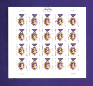 Imperf Purple Heart Sheet Of 20 From Uncut Press Sheet Only 6000 Panes Issued photo