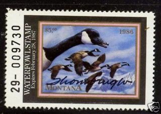 Mt1 1986 1st Montana Duck Stamp Aritst Signed By Joe Thornbrugh Og Nh $25c photo
