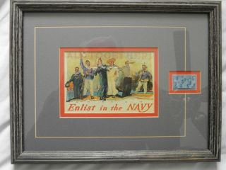 Us Commerative Stamp Three Cent,  Us Navy Sailors,  1945,  Framed With Poster Repro photo