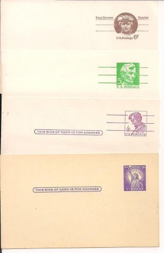 4 - Single Us Post Cards 3c Liberty,  4c&5c Lincoln,  & 6c Paul Revere Blank photo