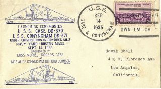 14 September 1935 Uss Case & Conyngham Dd 370/1 Destroyer Launch Day Cover photo