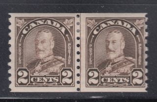 Canada 182 Vf Og 1931 2¢ Brown Cockeyed King Variety Coil Line Pair Scv $82.  50 photo