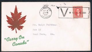 1941 Patriotic “carry On Canada” Cover From Hamilton Ontario George Vi 3cent photo