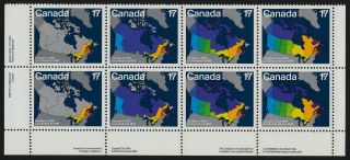 Canada 893a Bl Plate Block Maps,  Canada Day photo