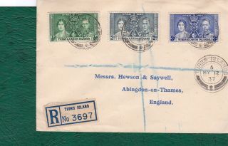 Turks & Caicos Islands.  1937 Fdc On Plain Envelope Posted To England.  Registered photo