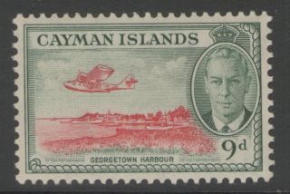 Cayman Islands Sg143 1950 9d Scarlet & Grey - Green Mtd photo