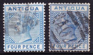 Antigua; Qv 1879/82 Sg20 & Sg23 4d Blue Good/fine Examples On Cc & Ca Paper photo