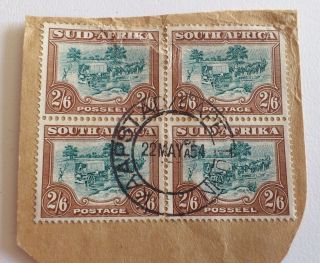 South Africa.  Suid - Africa.  Four - Block.  2 Shillings And 6 Pence.  1954.  Sg49 photo