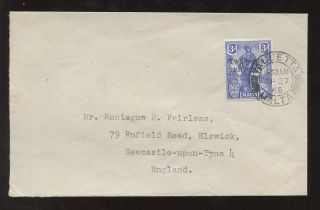 Malta 1945 2 1/2d Surcharge Solo On Cover To Newcastle photo