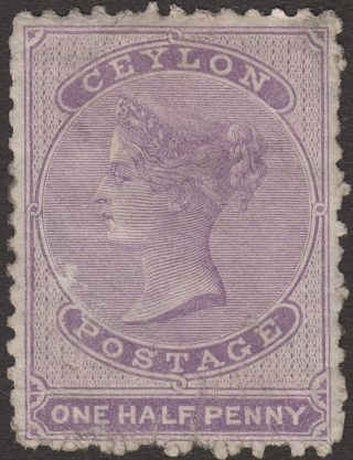 Ceylon 1864 Queen Victoria ½d Mauve Sg48c Cat £55 Faults photo