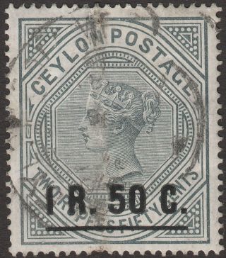 Ceylon 1899 Queen Victoria 1r.  50 On 2r.  50 Slate Surcharge Sg254 Cat £55 photo