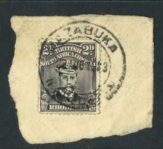 British South Africa 1919? 2d Black,  On Piece.  Mazabuka Postmark photo