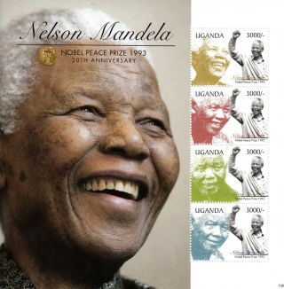 Uganda 2013 Nelson Mandela Nobel Peace Prize Winner 1993 20th Anniv 4v M/s photo