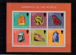 Montserrat 2013 Minerals Of World 6v M/s Amber Garnet Microcline Lapis Rocks photo
