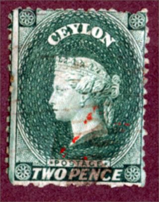 Ceylon Sc 47 2d Qv Grey Green Hinged 1863 - 67 Lt.  Cancel Engraved photo