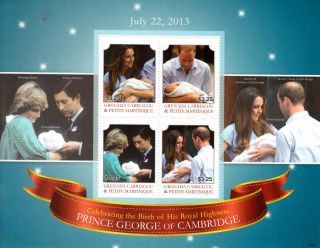 Grenadines Grenada 2013 Birth Prince George Royal Baby 4v M/s William Kate photo