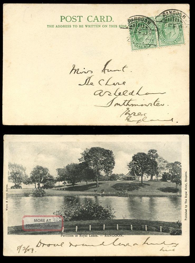 Burma Ke7 1909 Ppc Royal Pavilion + Lakes. . .  India 1/2a X 2 British Colonies & Territories photo