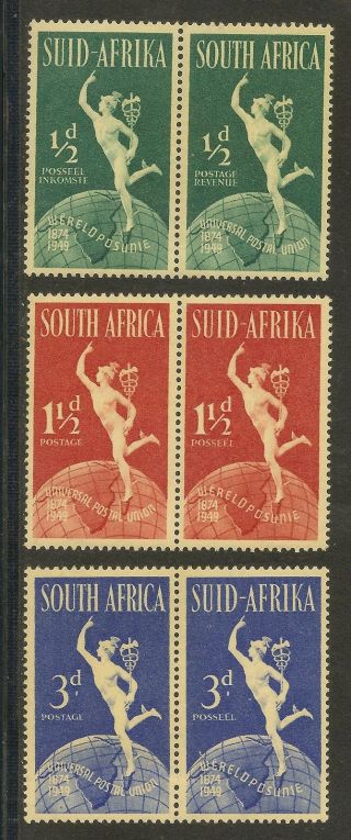 South Africa 109 - 111 Vf - 1949 U.  P.  U.  Mercury & Globe - Scv $3.  00 photo