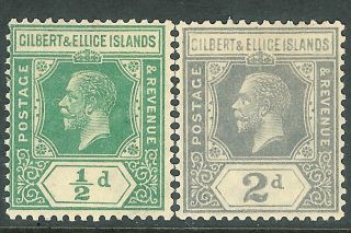 Gilbert & Ellice Isl 1922 Green 1/2d Slate - Grey 2d Sg27/30 photo