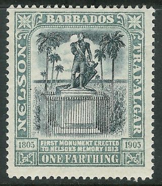 Barbados 1906 Nelson Black/grey 1/4d Crown Cc Sg145 photo
