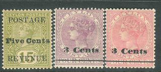 Ceylon 1890/92 Green 5c On 15c Mauve 3c On 4c Rose 3c On 4c Sg233/241/242 photo