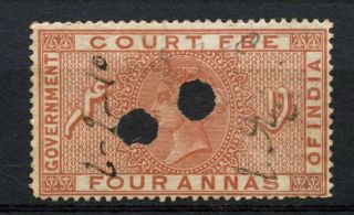 India Qv 4a Victoria Court Fee Revenue Stamp A51153 photo