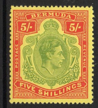 Bermuda Sg118g 1950 5/= Green & Scarlet/yellow P13 Chalky Paper Mtd photo