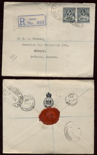 Gold Coast 1929 Official Envelope Registered To Canada photo