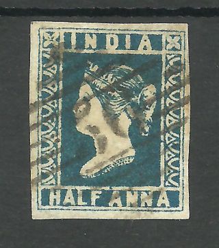 India Sg9 The 1854 Victorian Half Anna Greyish Blue Fine With 4 M Cat £225 photo
