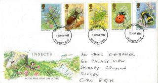 12 March 1985 British Insects Royal Mail First Day Cover Bromley Kent Fdi photo