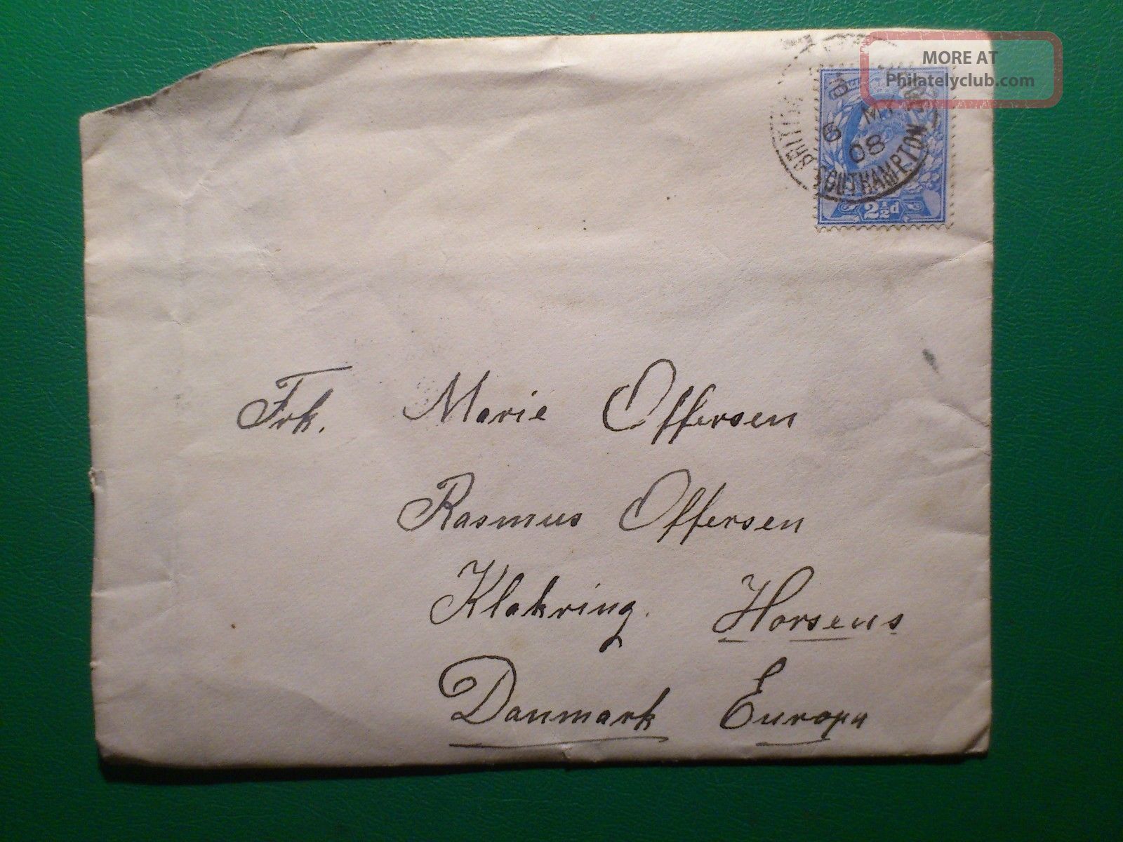 Uk.  Great Britain.  Cover From 1902 With Sg231,  Blue,  Posted To Denmark. Great Britain photo