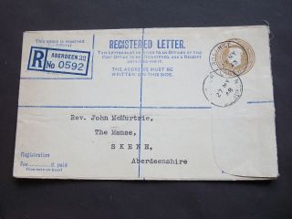 Gb Stationery Kgv1 51/2d Registered Envelope Rose Hill Aberdeen Cds To Skene photo