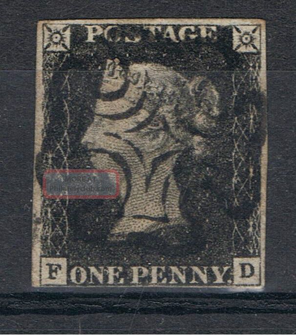 Queen Victorian 1840 Penny Black Sg2 (f - D) 3+ Margins - Maltese Cross Victoria photo