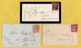 1856 - 1858 3xcovers,  1d Stars,  Plates 33,  34 Transitional & 36,  Various Postmarks photo