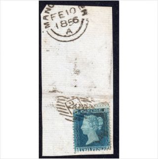 Sg34 2d Blue On Small Manchester Dated Piece (i J) photo
