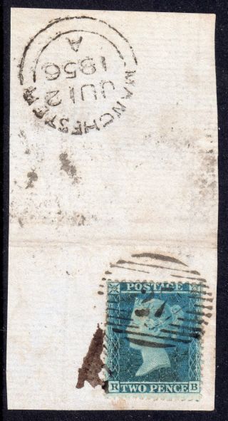 Sg34 2d Blue On Small Manchester Dated Piece (r B) photo